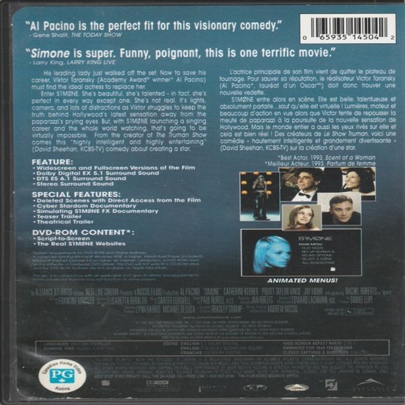 Simone - 2002 Comedy Starring Al Pacino - Widescreen & Full Screen DVD Editions - Picture 2 of 2